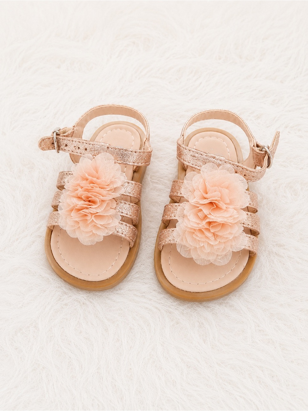 Primark Girls Peach Floral Glitter Strap Sandals